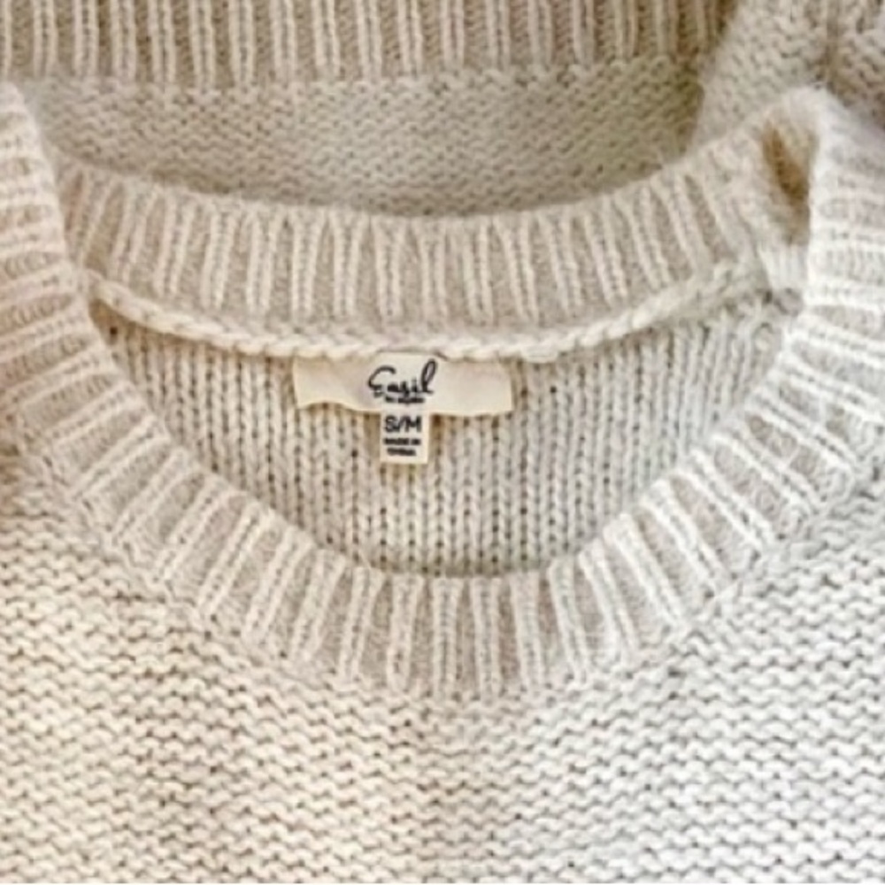 Easel Cream Pearl Cutout Sleeve Fuzzy Knit Sweater S/M - Picture 10 of 13